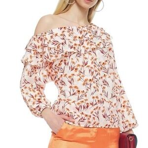 Maje Laurane One shoulder floral print popover size small blouse